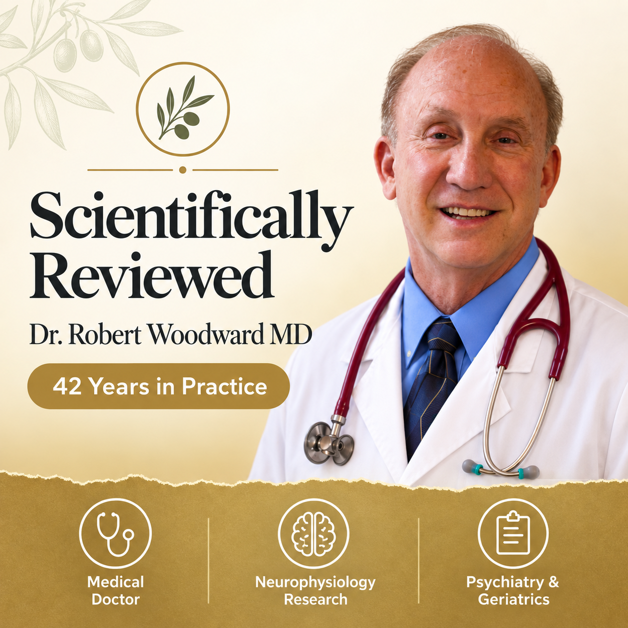 Dr. Robert Woodward MD, scientific reviewer of Logic Lion's Mane tincture, 42 years in medical practice