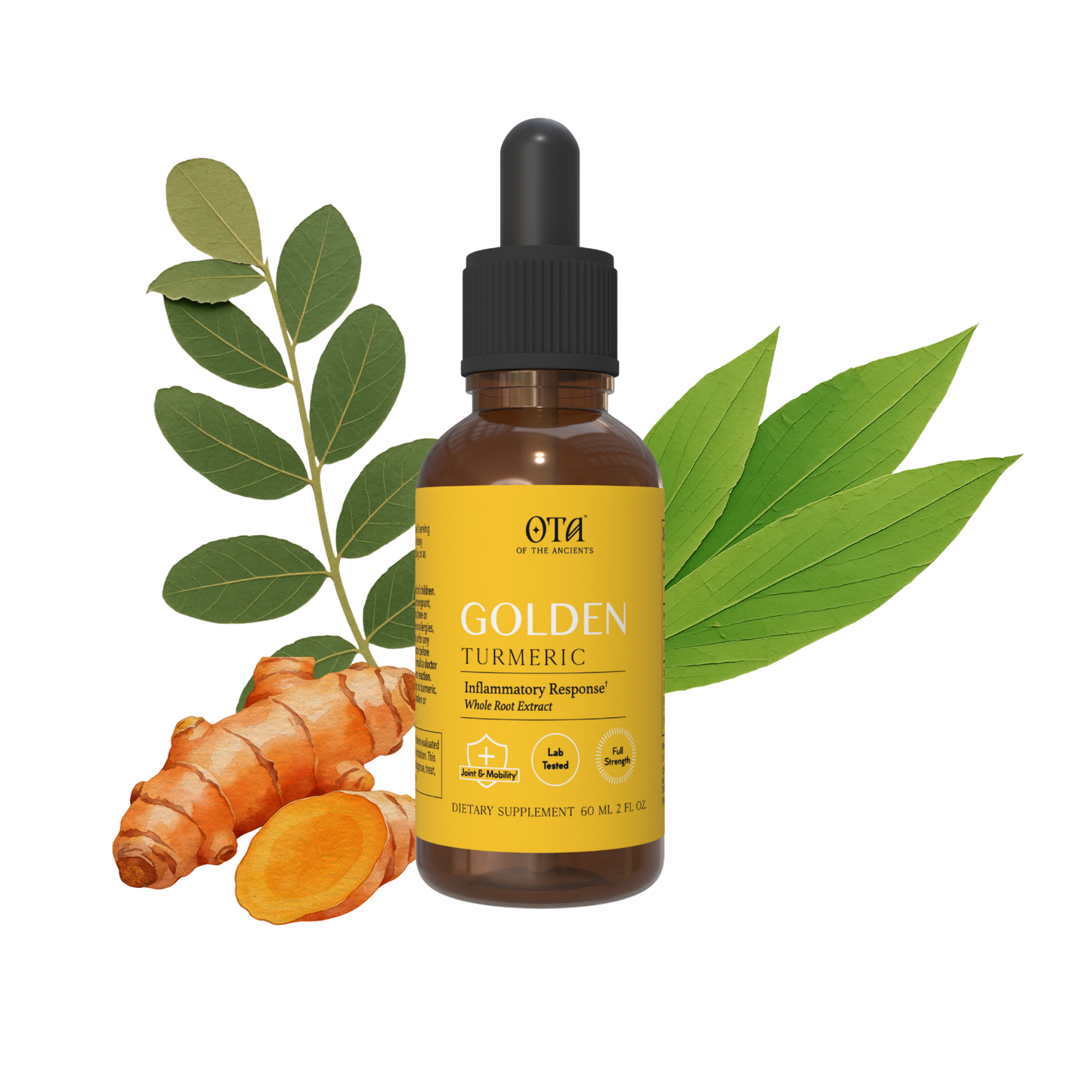 Golden Turmeric Root Tincture bottle, whole-root turmeric extract by Of The Ancients