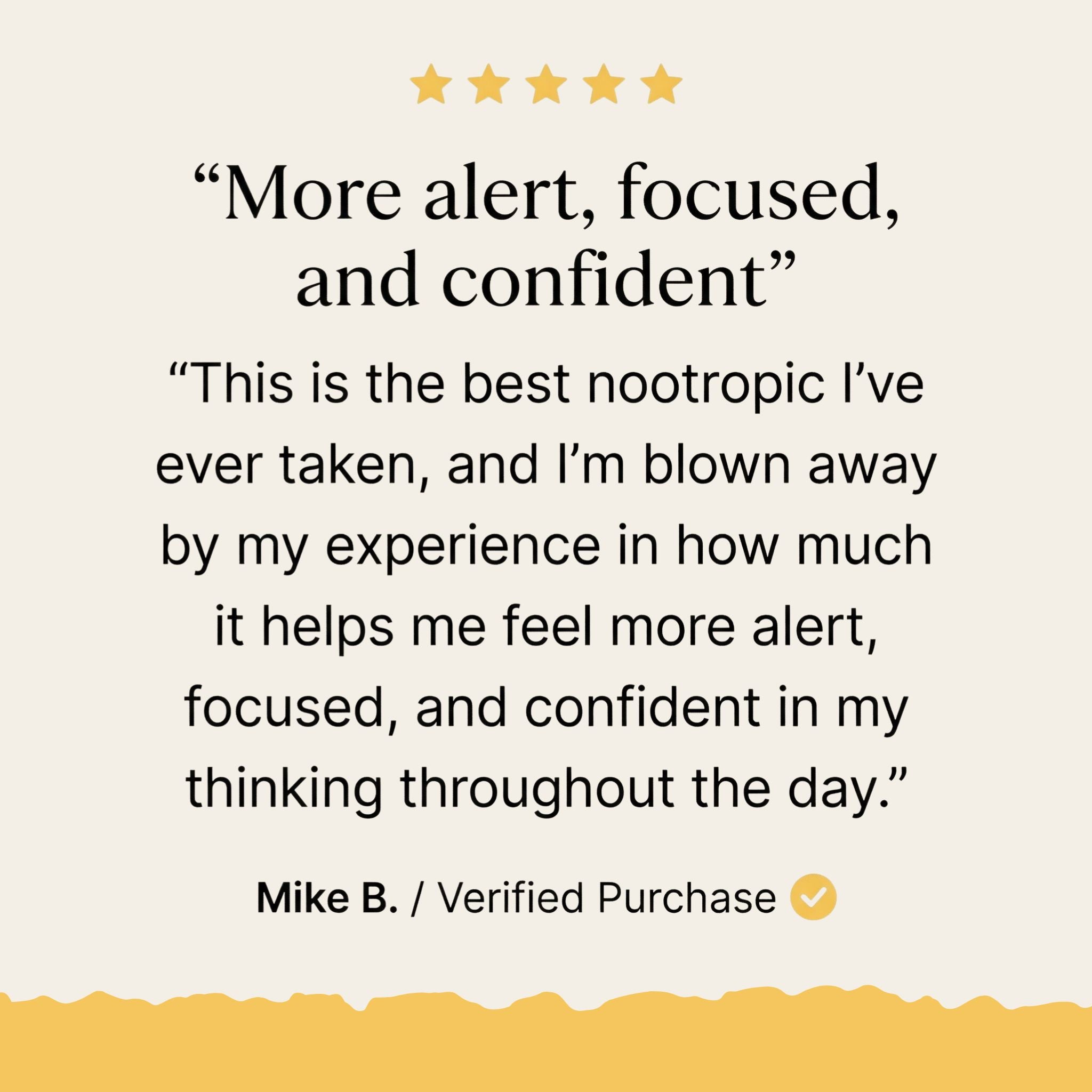 Logic Lion's Mane review with five-star rating and text about alertness, focus, and confidence.