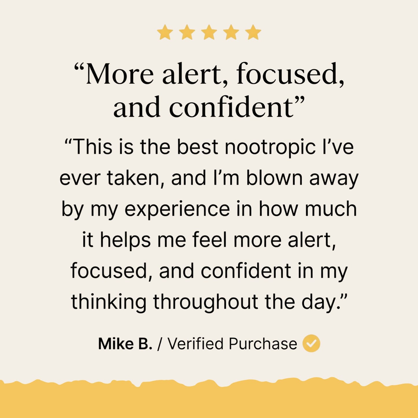 Logic Lion's Mane review with five-star rating and text about alertness, focus, and confidence.